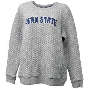 women's heather gray Kinsley quilted crew neck sweatshirt with arched Penn State